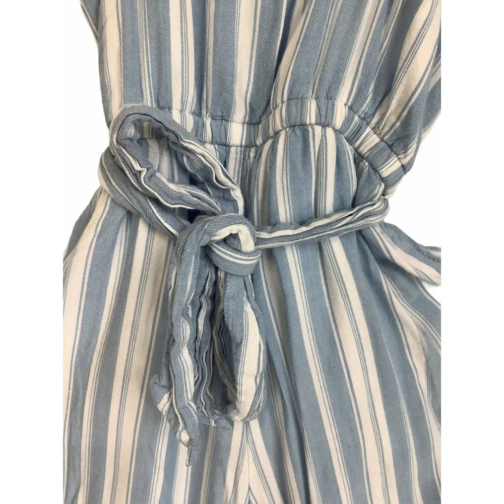 Justice Blue White Striped Quarter Button Jumpsuit
